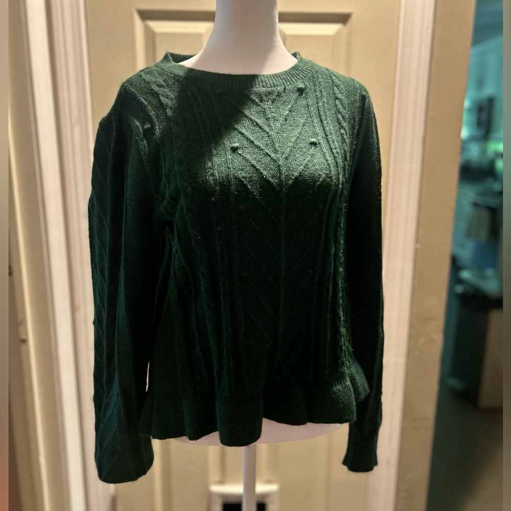 LOFT Dark Green Cable Knit Sweater